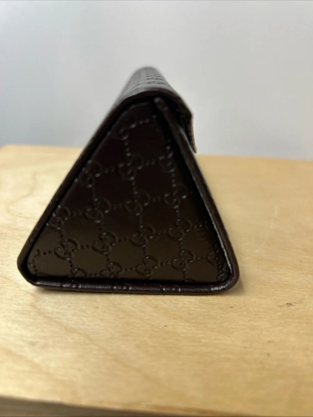 Genuine Gucci Eyeglasses Sunglasses Case Folding Triangle Hard Brown GG Logo